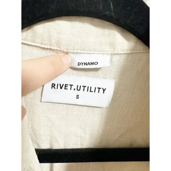 Rivet Utility Womens Dynamo Linen Jumpsuit Mid Weight Short Sleeve Ecru Small